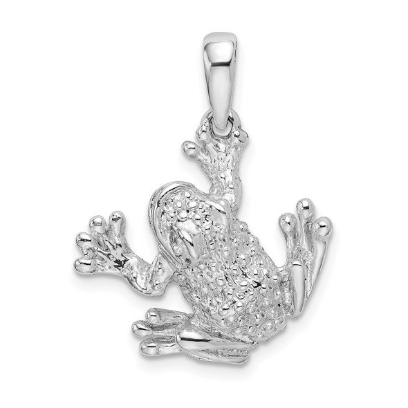 Sterling Silver Polished/Textured Frog Hanging from Leg Pendant