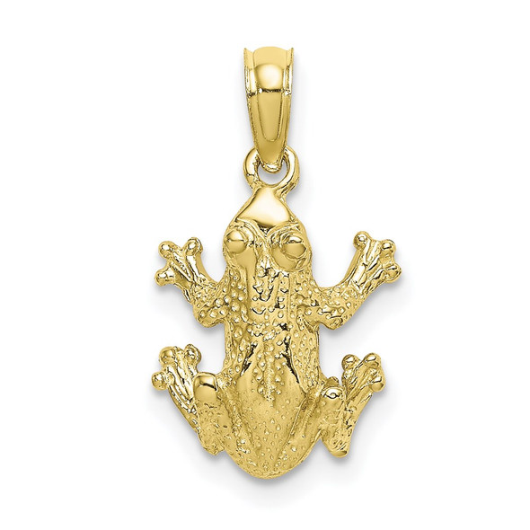 10k Yellow Gold Textured Top View Frog Pendant