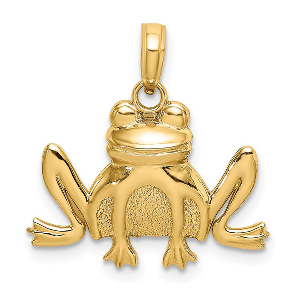 14k Yellow Gold Textured Sitting Frog Pendant