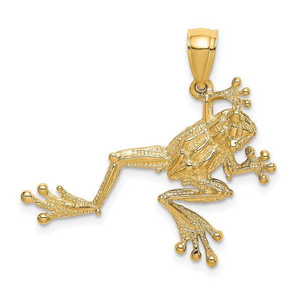 14k Yellow Gold 2-D Textured Frog Pendant K6482