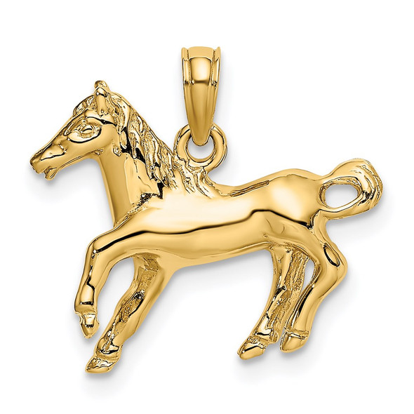 14k Yellow Gold 2-D Galloping Horse Pendant