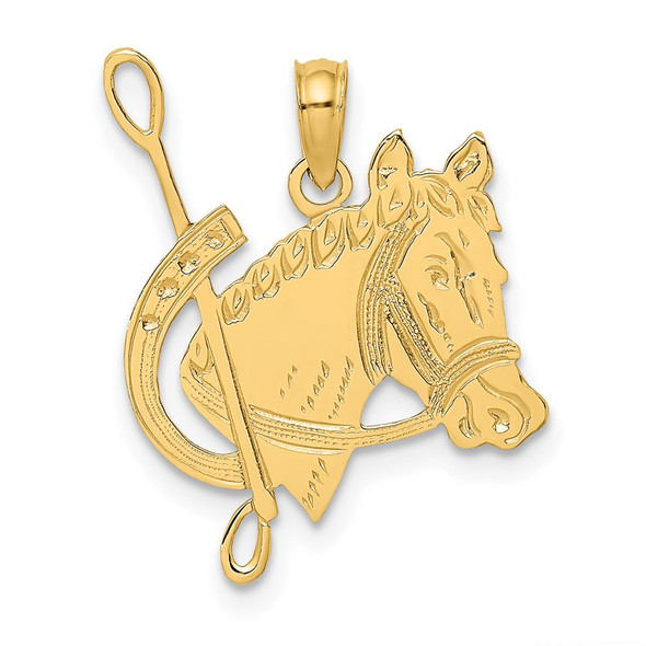 14k Yellow Gold Textured and Flat Horse Head and Shoe Pendant