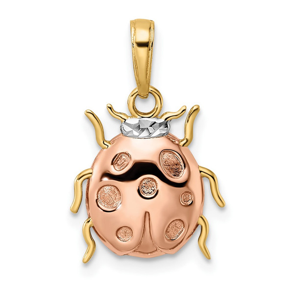 14k Yellow Gold w/ White and Pink Rhodium Diamond-cut Ladybug Pendant