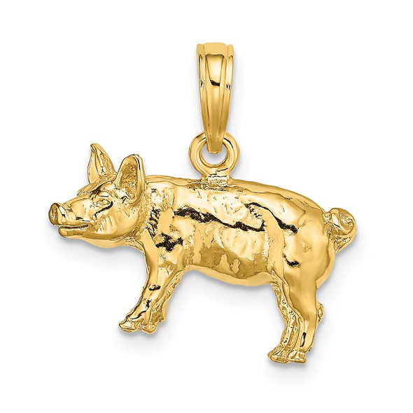 14k Yellow Gold 3-D Textured Farm Pig Pendant