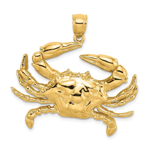 14k Yellow Gold 2-D Blue Crab Pendant K7910
