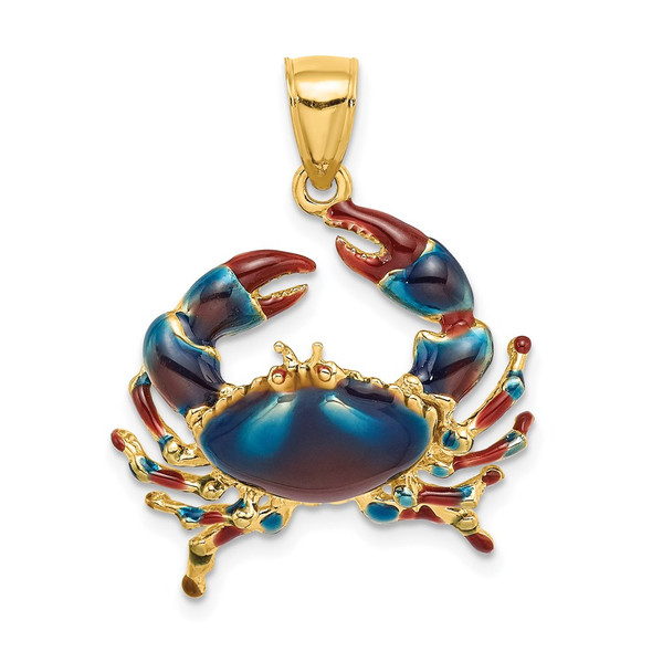 14k Yellow Gold 2-D w/Blue Enamel Stone Crab Pendant