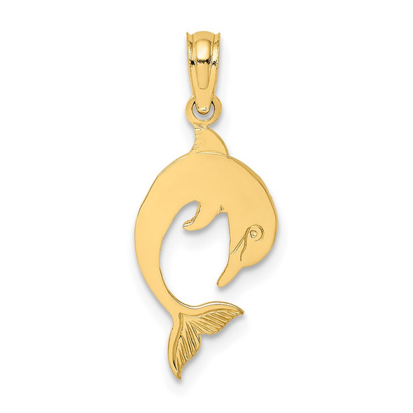 14k Yellow Gold Flat and Polished Dolphin Pendant