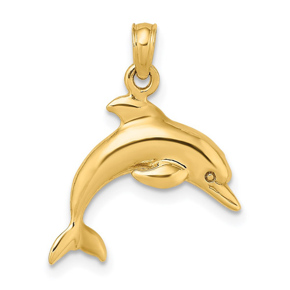 14k Yellow Gold 3-D Dolphin Jumping Pendant