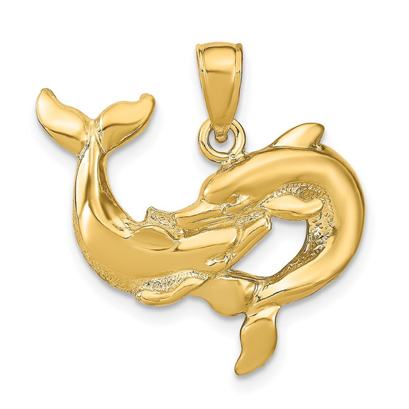 14k Yellow Gold Dolphins Pendant K7724