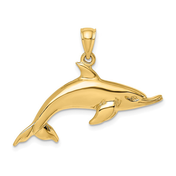 14k Yellow Gold Polished Swimming Dolphin Pendant