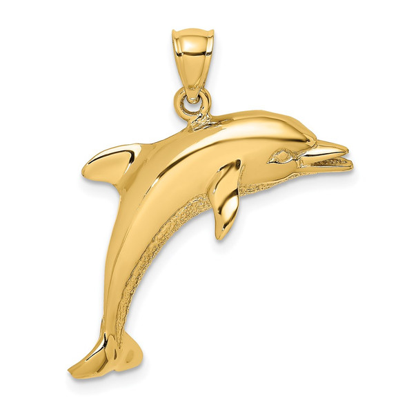 14k Yellow Gold 2-D Polished Dolphin Jumping Pendant K7790