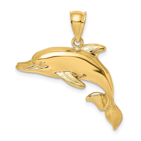 14k Yellow Gold 2-D Polished and Engraved Dolphin Pendant K7411