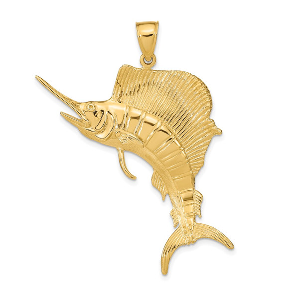 14k Yellow Gold 3-D Polished Textured Sailfish Pendant