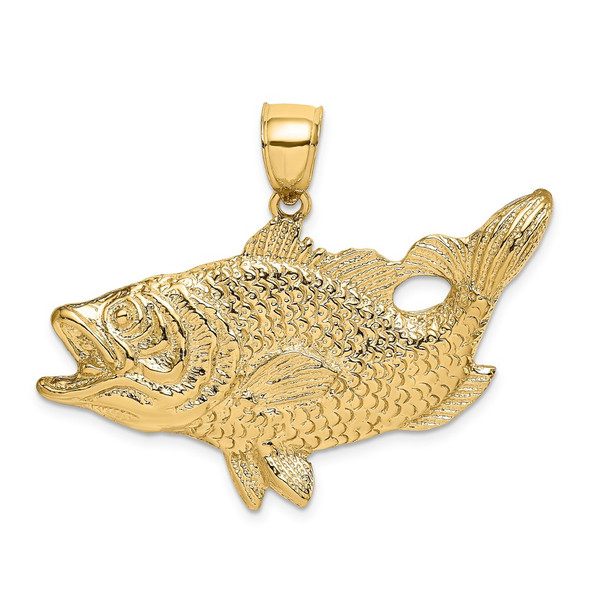 14k Yellow Gold Open Mouth Bass Fish Pendant