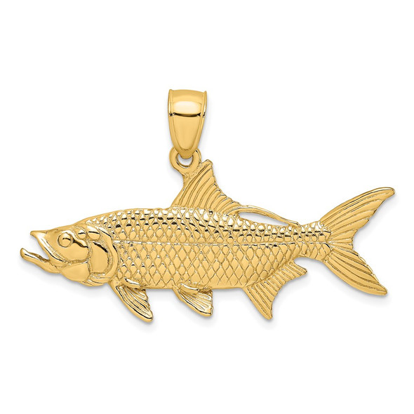 14k Yellow Gold 3-D Textured Tarpon Fish Pendant