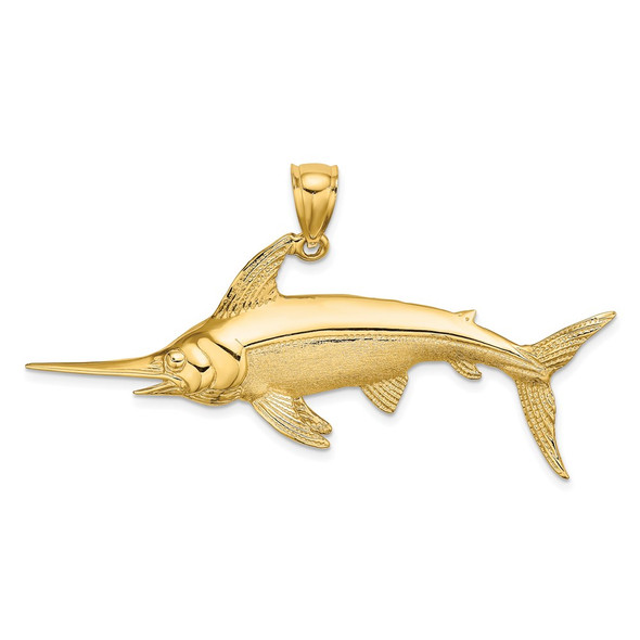 14k Yellow Gold 2-D Polished and Satin Swordfish Pendant K8105