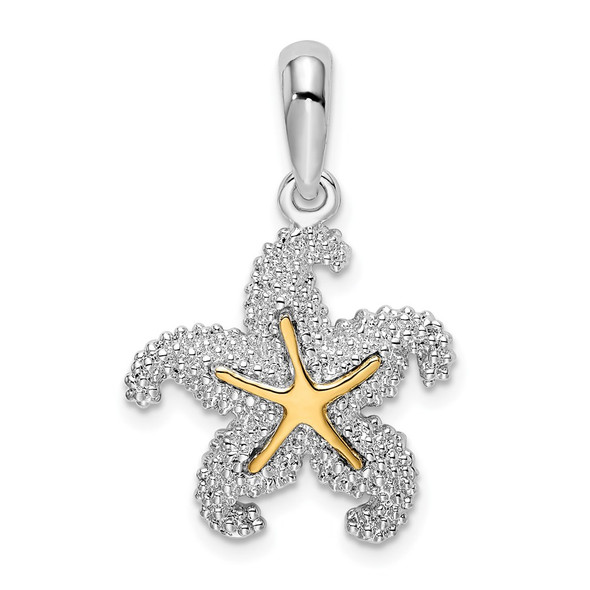 Sterling Silver Textured Starfish w/14k Yellow Gold Accent Pendant