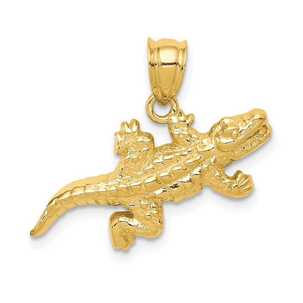14k Yellow Gold Solid Polished Open-Backed Crocodile Pendant