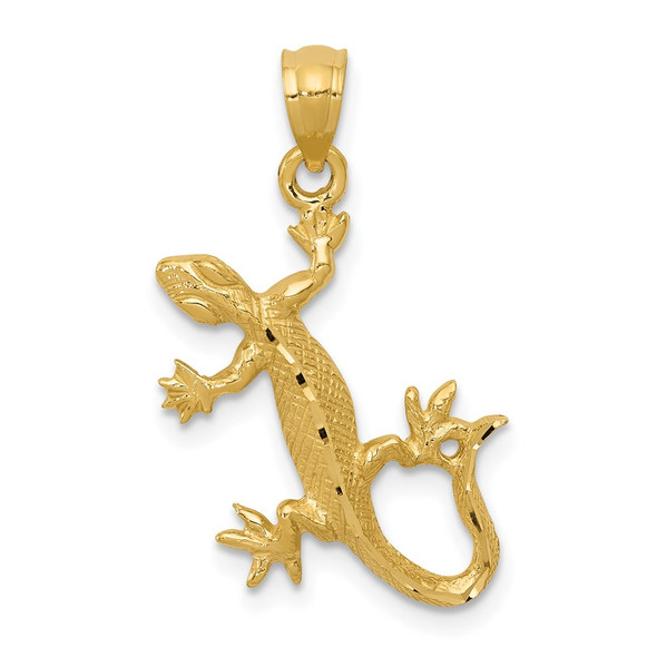 14k Yellow Gold Diamond-Cut Lizard Pendant