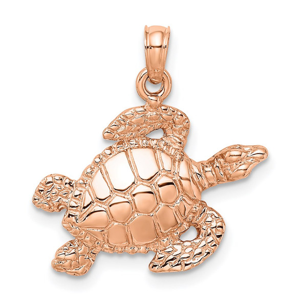 14k Rose Gold Textured Sea Turtle Pendant
