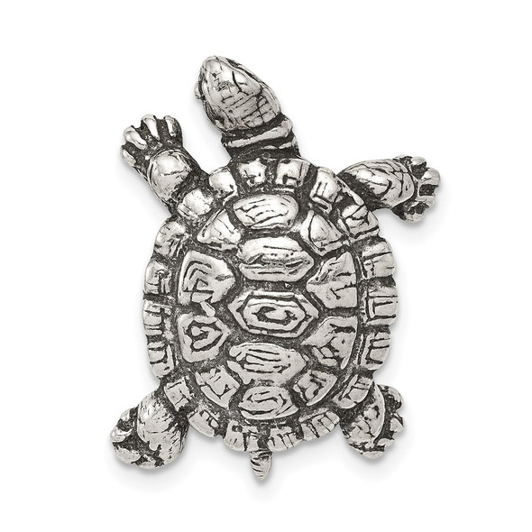 Sterling Silver Antiqued Turtle Pendant QC7672