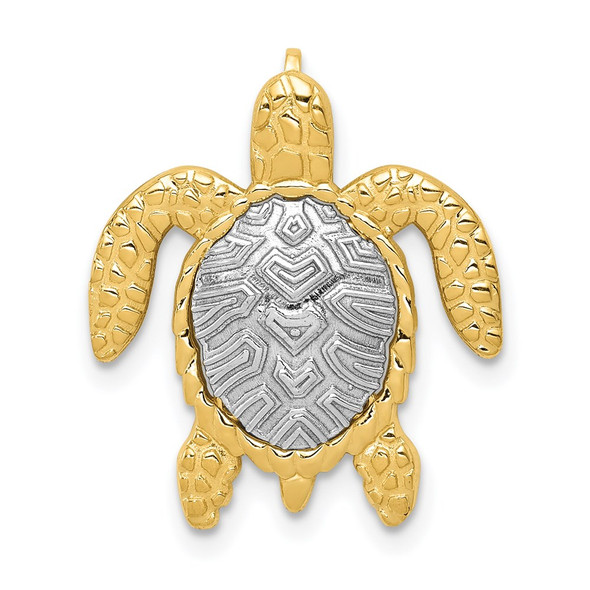 14k Yellow and White Gold Detailed Turtle Slide Pendant
