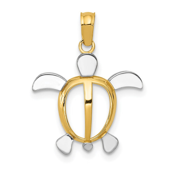 Mens 14k Yellow Gold And Rhodium Sea Turtle Pendant