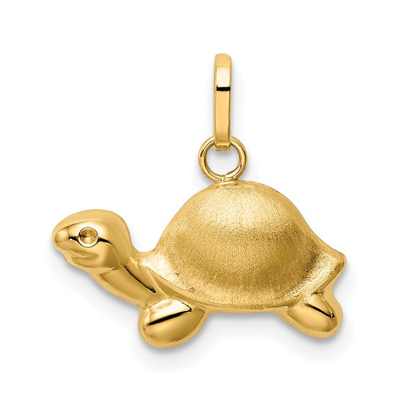 14k Yellow Gold Satin and Polished Turtle Pendant