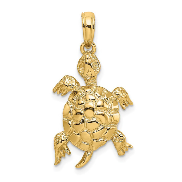 14k Yellow Gold 2-D Polished and Textured Turtle Pendant