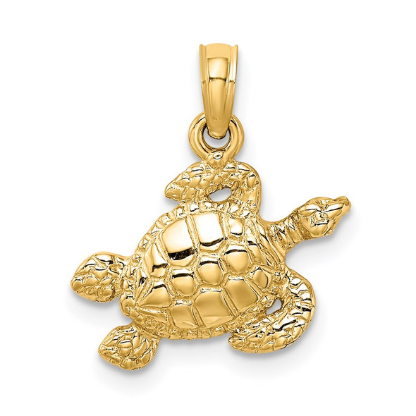 14k Yellow Gold Textured Sea Turtle Pendant K7696
