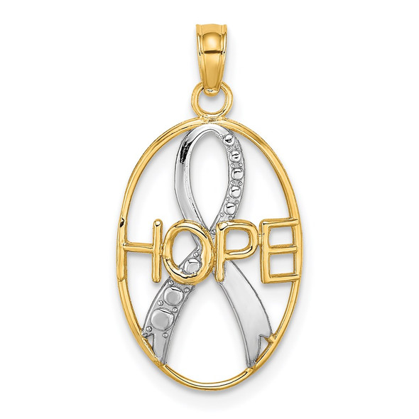 14k Yellow Gold and Rhodium Textured Hope w/Ribbon Pendant