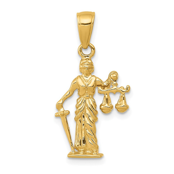 14k Yellow Gold 3-D Lady Of Justice w/Moveable Scales Pendant