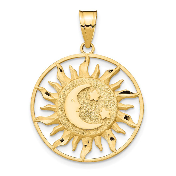 14k Yellow Gold Polished Sun w/ Moon and Star Pendant