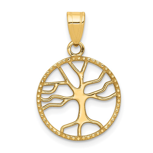 14k Yellow Gold Polished Small Tree of Life in Round Pendant