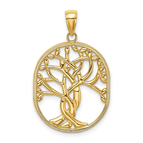 14k Yellow Gold Tree of Life Celtic Knot in Oval Frame Pendant