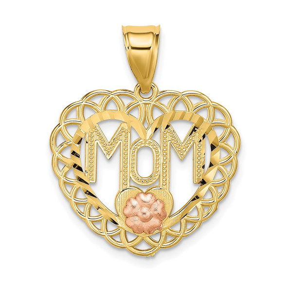 14k Two-Tone Gold Mom In Heart Frame Pendant