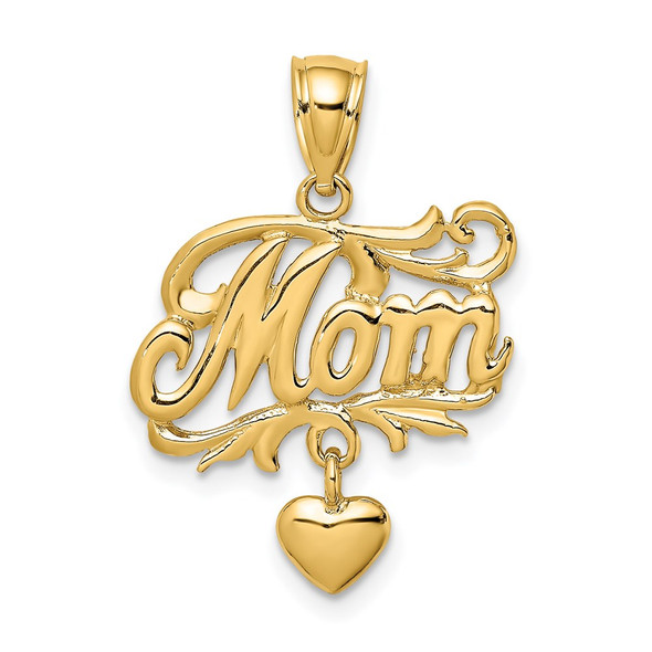 14k Yellow Gold Mom w/Dangling Heart Pendant