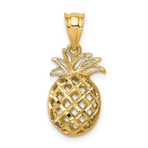 14K Rose Polished & Diamond-cut 3D Pineapple Pendant - Wellness