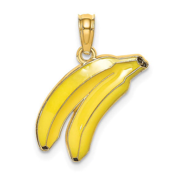 14k Yellow Gold w/Enamel 2-D Bananas Pendant