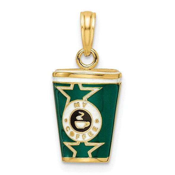 14k Yellow Gold 3-D Enameled Coffee Cup Pendant