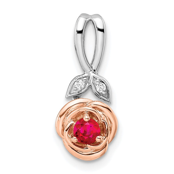 14K White & Rose Gold Ruby and Diamond Flower Pendant