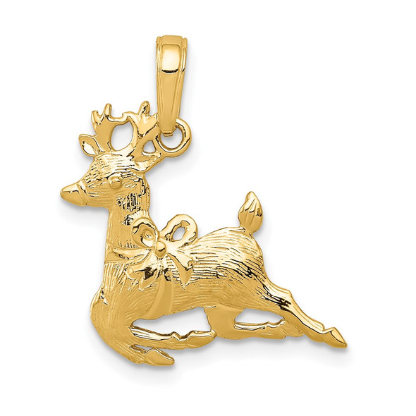 14k Yellow Gold Polished Reindeer Pendant
