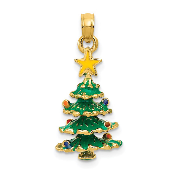 14k Yellow Gold 3D Enameled Christmas Tree Pendant YC935