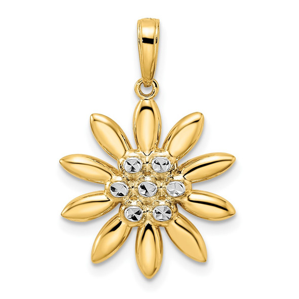 14k Yellow Gold and White Rhodium Diamond-cut Flower Pendant M2985