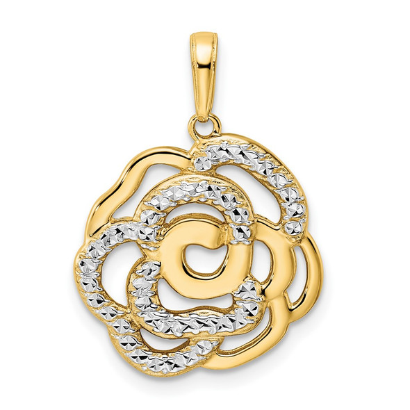 14k Yellow Gold and White Rhodium Diamond-cut Flower Pendant M2987