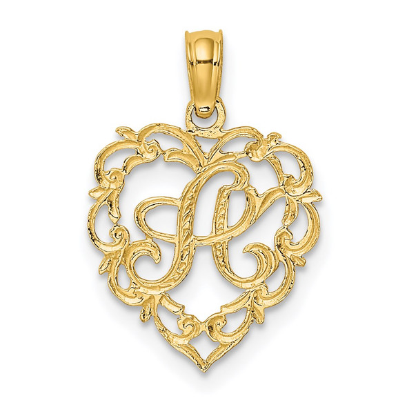 14k Yellow Gold A Script Initial In Heart Pendant