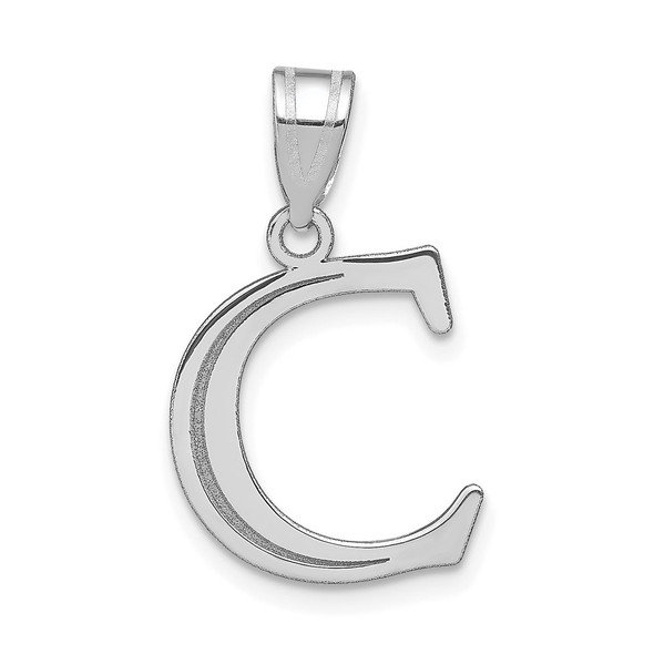 14k White Gold Polished Etched Letter C Initial Pendant