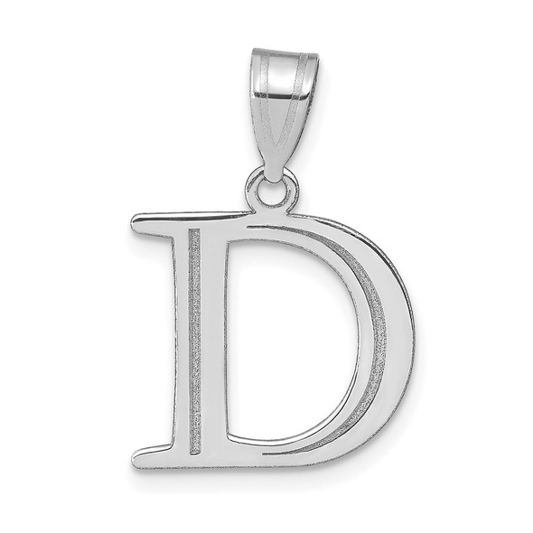 14k White Gold Polished Etched Letter D Initial Pendant