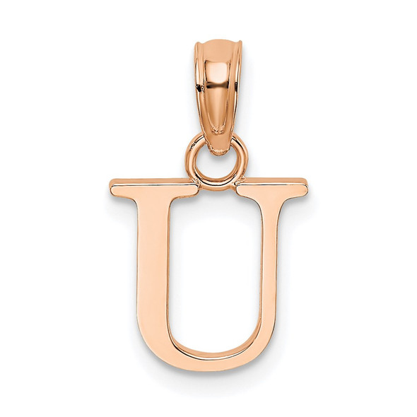 14K Rose Gold Polished U Block Initial Pendant