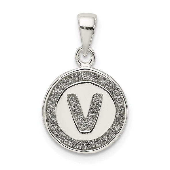 Sterling Silver Glitter Enamel Letter V Circle Pendant